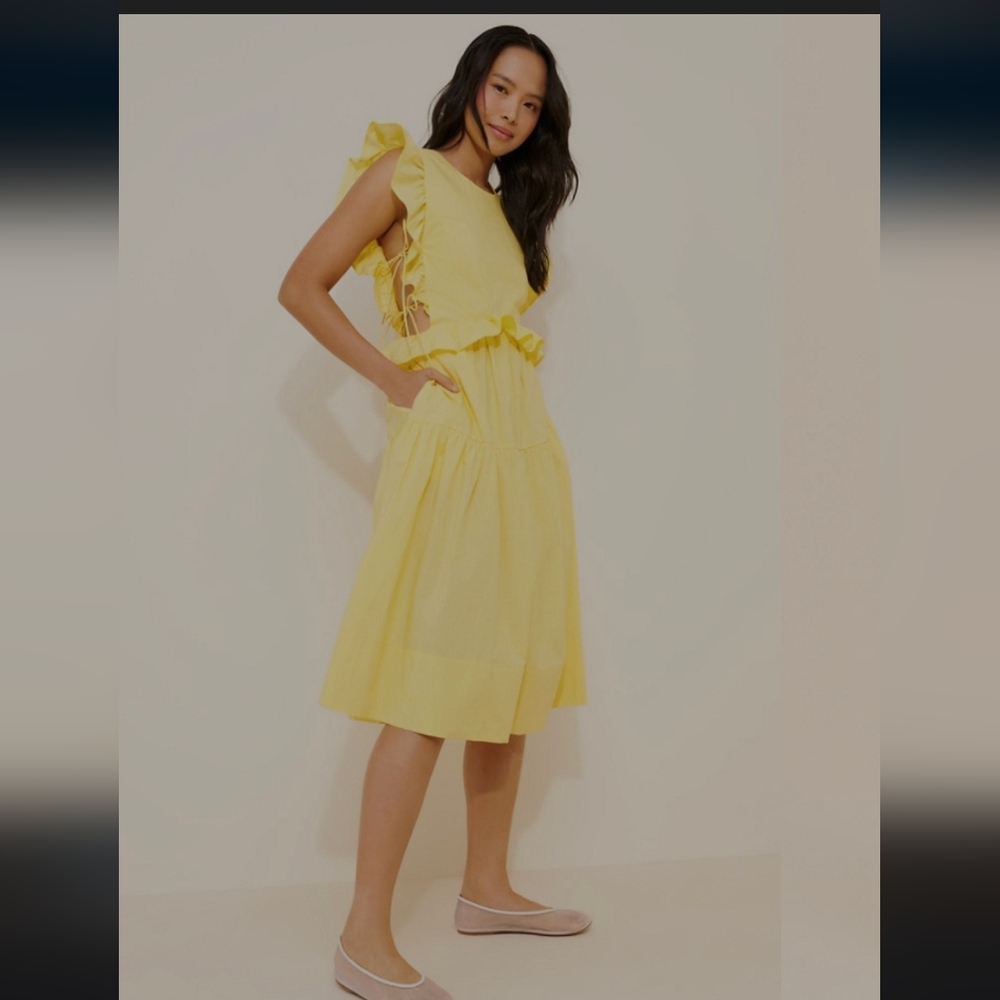 ALLINA LIU‎ CAMILLA Yellow Ruffle Midi Dress